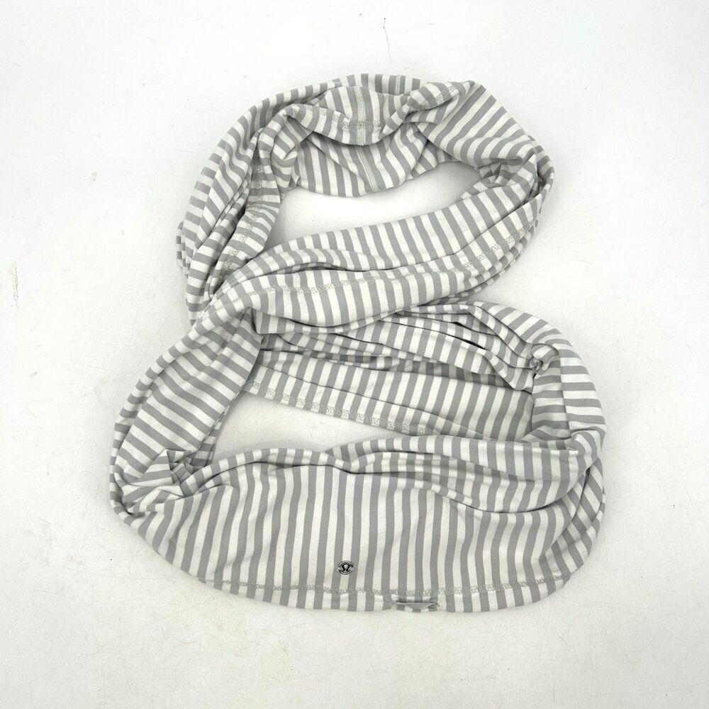LULULEMON Gray White Striped Athleisure Soft Stretch Infinity Scarf One Size